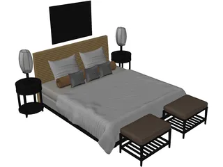 Fancy Couples Bed 3D Model preview