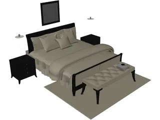 Fancy Bed King Size 3D Model preview