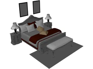 Fancy Bed King Size 3D Model preview