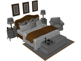 Fancy Couples Bed 3D Model preview