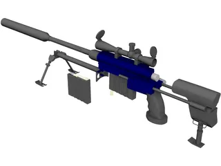 50 Cal Rifle with Suppressor 3D Model preview