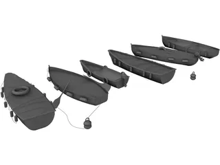 River Fishing Boats Set 3D Model preview