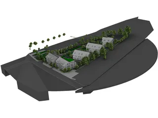 Settlement with 12 Buildings 3D Model preview