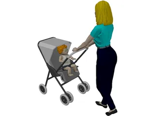 Woman [+Baby Carriage] 3D Model preview
