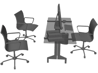 Office Desk and Chairs 3D Model preview