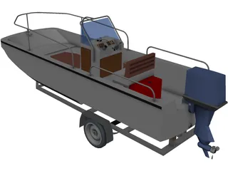 Whaler Boat on Trailer 3D Model preview