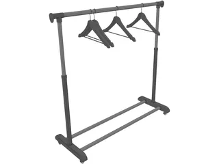 Clothes Rack with Hangers 3D Model preview