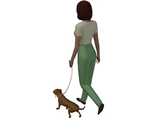 Women walking Dog 3D Model preview
