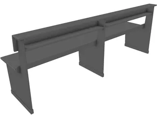 Church Bench Long 3D Model preview