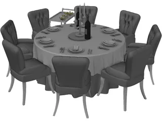 Kitchen Table with Chairs 3D Model preview