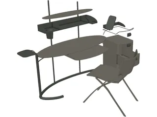 Computer Desk Set 3D Model preview