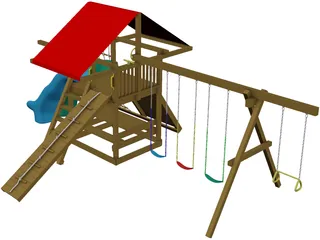 Wooden Backyard Swing Set 3D Model preview