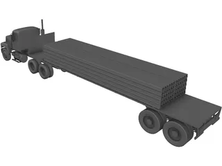 Mack with Flatbed Precast Slabs Trailer 3D Model preview