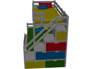 Kids Colour Bed 3D Model preview