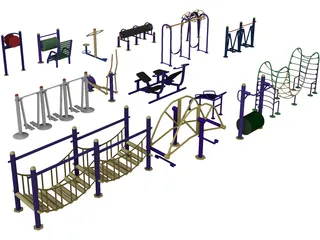 Outdoor Fitness Equipment Collection 3D Model preview