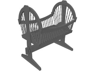 Wooden Baby Crib Cradle 3D Model preview
