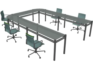 Office Table with Chairs 3D Model preview