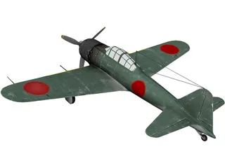 A6M Zero with Landing Gear 3D Model preview