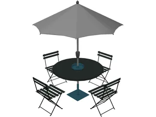 Table And Chairs With Beach Umbrella 3D Model preview