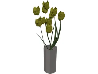 Tulips In Vase 3D Model preview