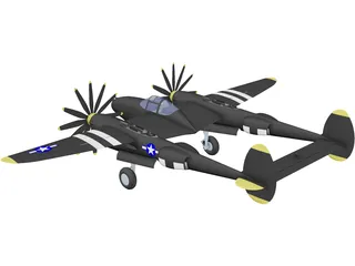 Lockheed P-38J Lightning 3D Model preview