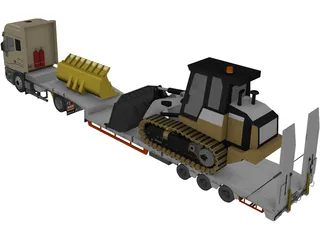 Iveco Tractor with Excavator on Flat Bed 3D Model preview