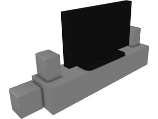TV Rack with TV and Stereo 3D Model preview
