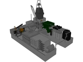 Oil Fraking Island Rig 3D Model preview