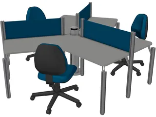 Office Table Set 3D Model preview