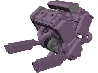 V4 Twin Turbo Engine 3D Model preview
