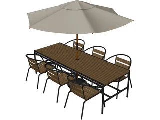 Outdoor Chairs, Table and Umbrella 3D Model preview
