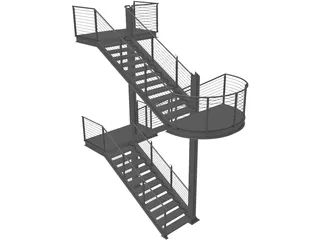 Fire Escape Stair 3D Model preview