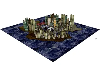 City Part at Midnight 3D Model preview
