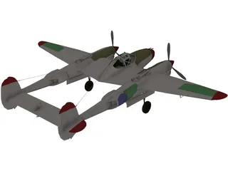 Lockheed P-38 J/L Lightning 3D Model preview