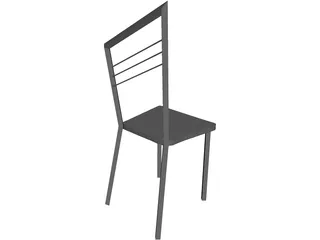 Steel Kitchen Chair with Wooden Seat 3D Model preview