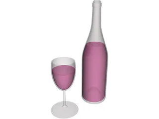 Wine Bottle and Glass 3D Model preview