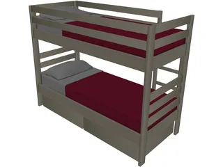Wooden Bunk Beds 3D Model preview
