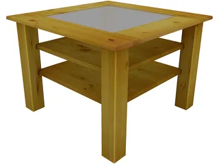 Wood Table with Glass 3D Model preview