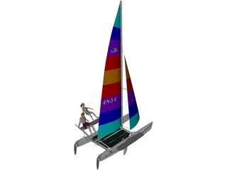 Hobie 18 Magnum Catamaran with Sailors 3D Model preview