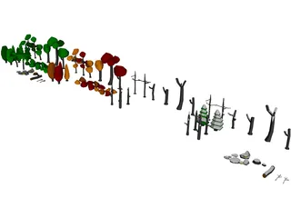 Forest Set Low Poly 3D Model preview