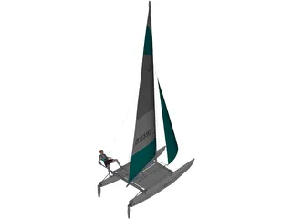 Hobie 16 Racing Catamaran with Male Sailor 3D Model preview