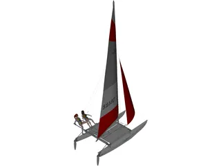 Hobie 16 Racing Catamaran with two Female Sailors 3D Model preview