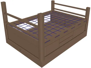 Rope Bed Frame with Drawers 3D Model preview