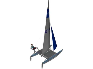HobieCat 14 Turbo Racing Catamaran 3D Model preview