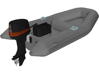 Inflatable Boat with Outboard Motor 3D Model preview