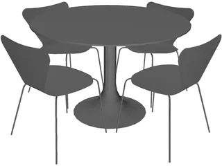 Table and Jacobsen Chairs 3D Model preview