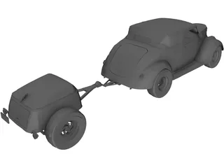 Ford Cabriolet with Trailer (1937) 3D Model preview
