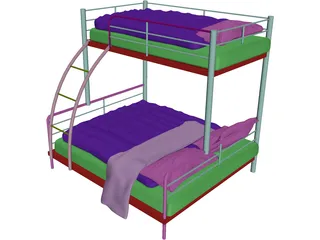 Double Bunk Bed 3D Model preview