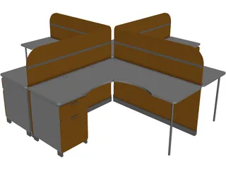 Four People Island Office Desk 3D Model preview