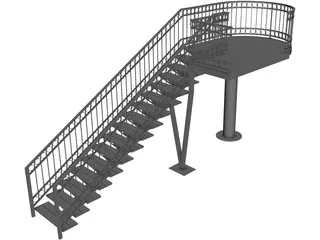 Stairs with Pedestal 3D Model preview